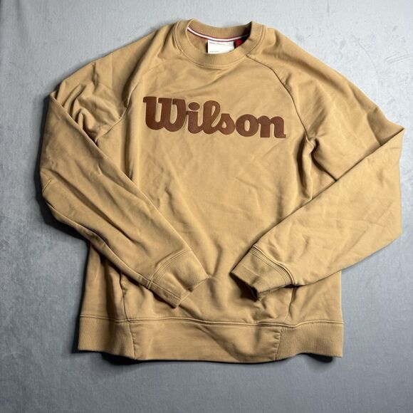 Wilson Sweaters - Wilson Sweater Womens XL Camel Leather Spellout Crewneck Stretch Logo Emblem